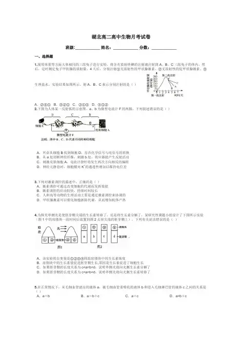 湖北高二高中生物月考试卷带答案解析
