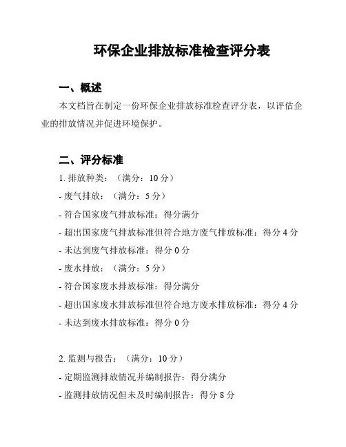 环保企业排放标准检查评分表