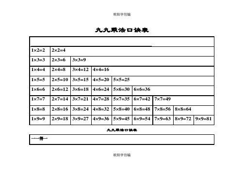 九九乘法口诀表(高清完整版)之欧阳学创编