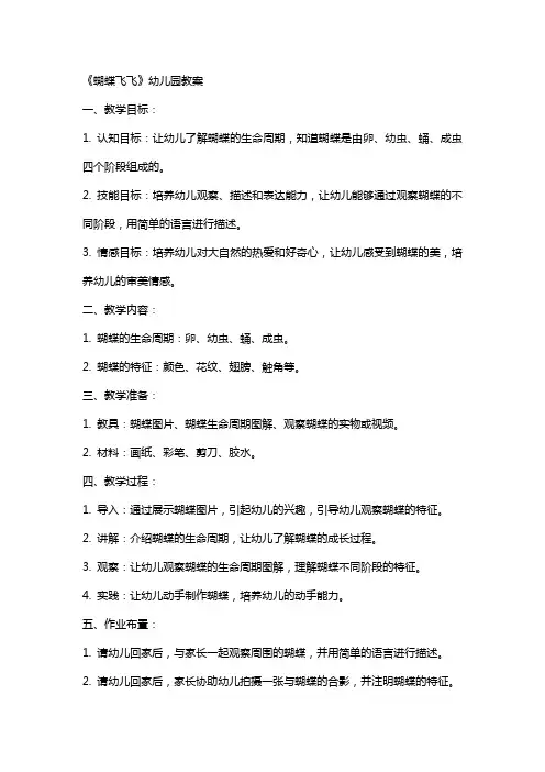 《蝴蝶飞飞》幼儿园教案