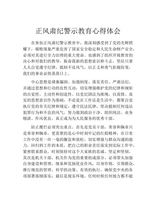 正风肃纪警示教育心得体会
