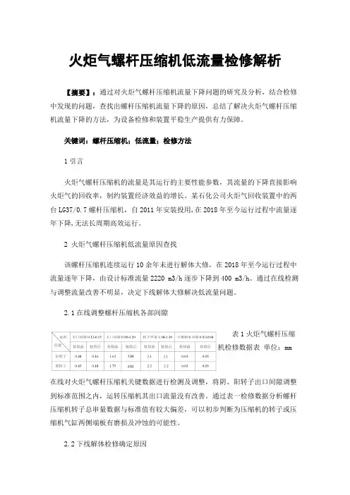 火炬气螺杆压缩机低流量检修解析