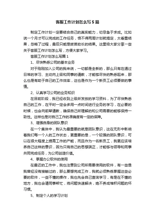 客服工作计划怎么写5篇