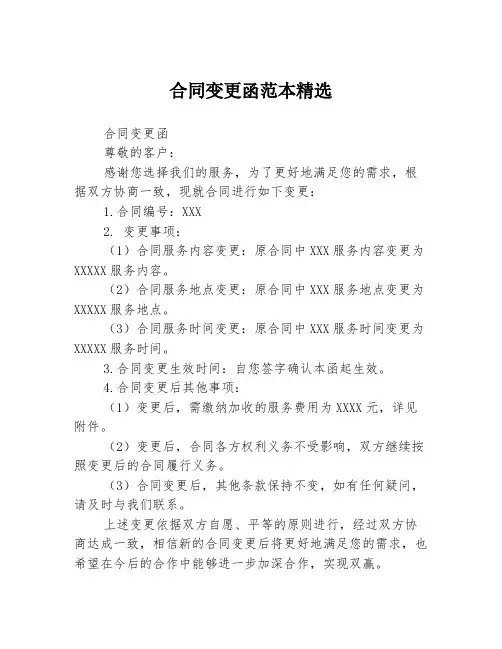 合同变更函范本精选