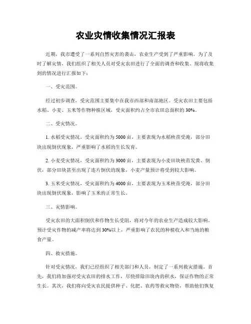 农业灾情收集情况汇报表