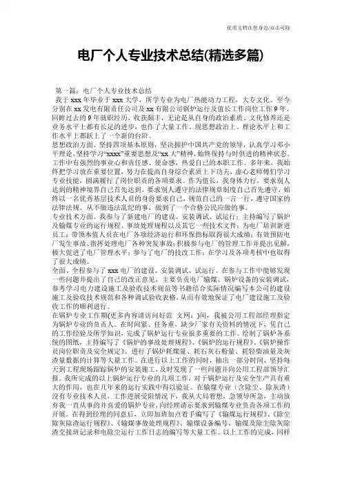 电厂个人专业技术总结(精选多篇)
