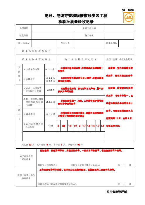 SG-A080电线、电缆穿管和线槽敷线安装工程检验批质量验收记录