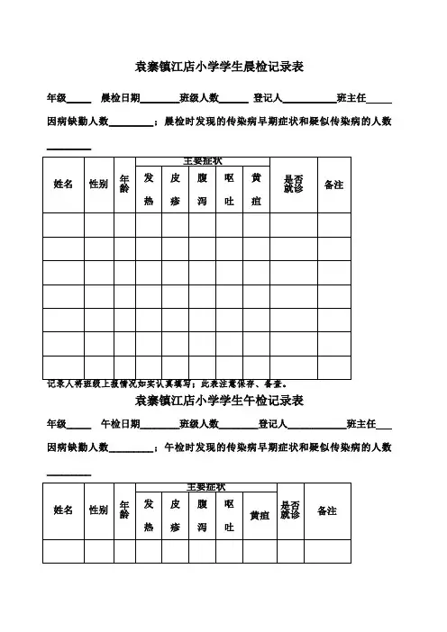 小学学生晨午检记录表