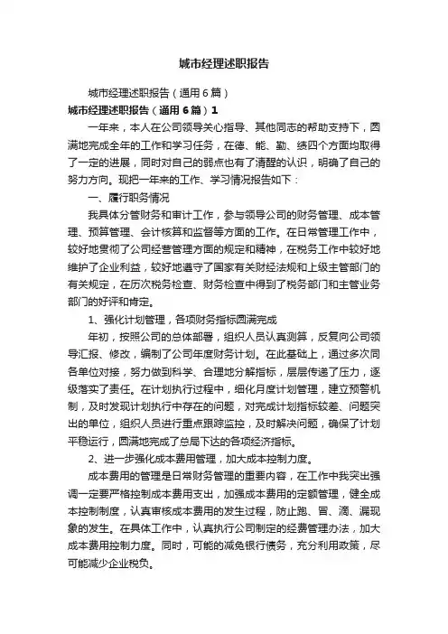 城市经理述职报告