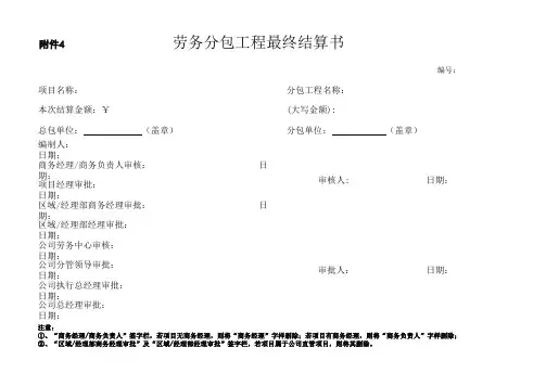 劳务分包最终结算书