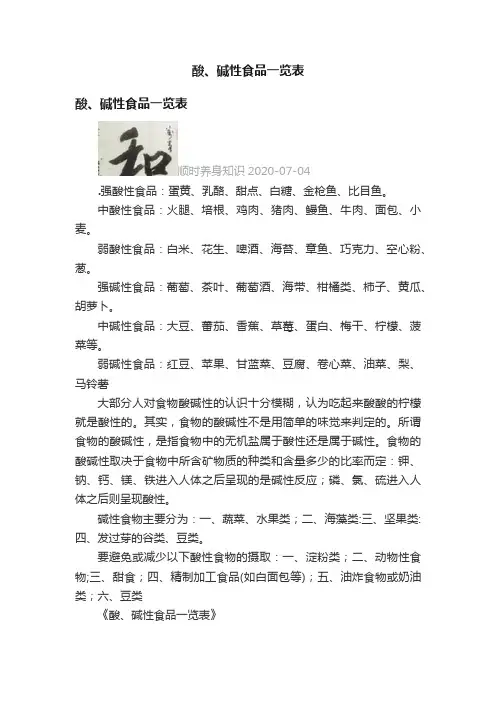 酸、碱性食品一览表