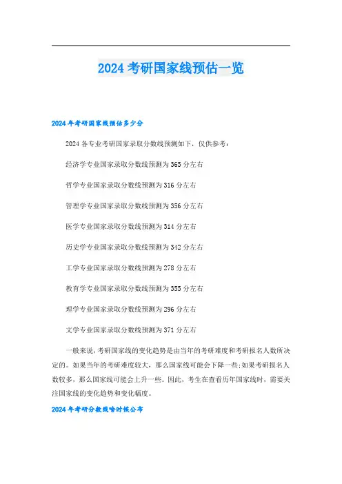 2024考研国家线预估一览