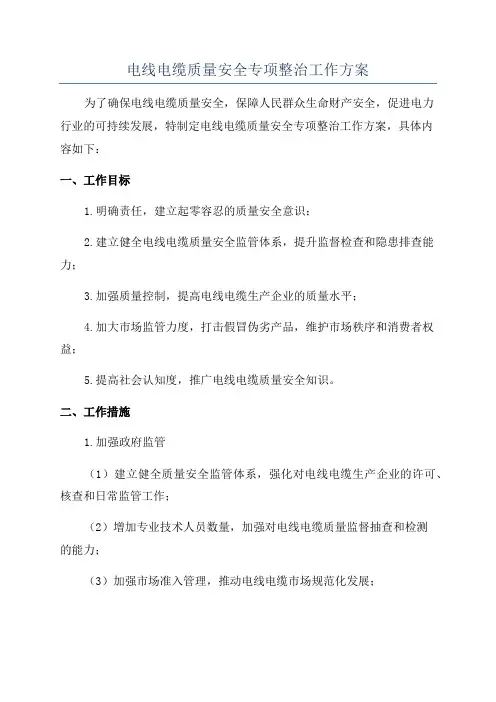 电线电缆质量安全专项整治工作方案
