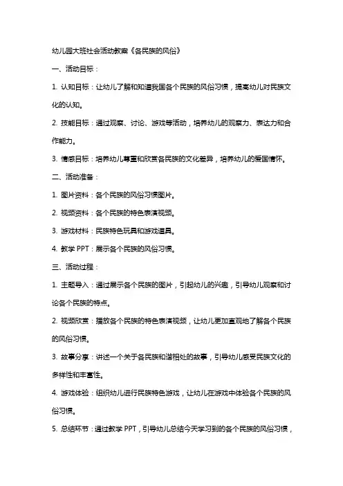 幼儿园大班社会活动教案《各民族的风俗》