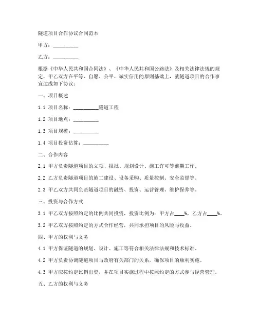 隧道项目合作协议合同范本