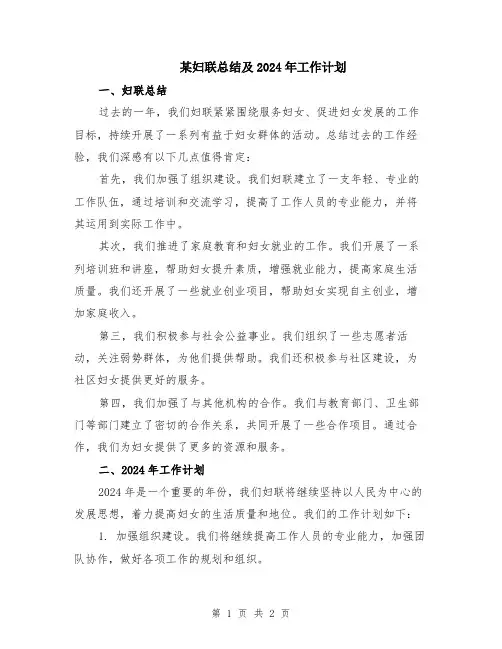 某妇联总结及2024年工作计划