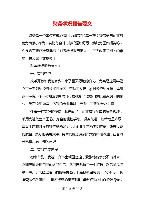 财务状况报告范文