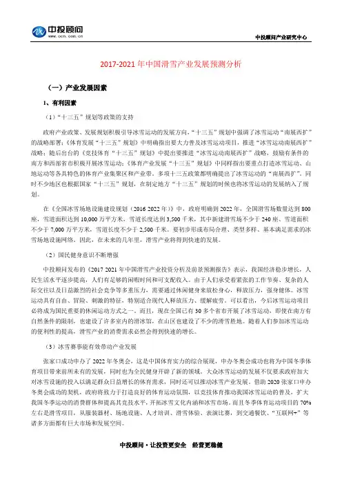 2017-2021年中国滑雪产业发展预测分析