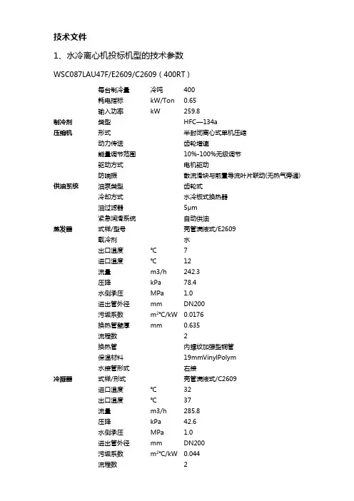 离心机、螺杆机、风冷螺杆机组主要配置及功能表