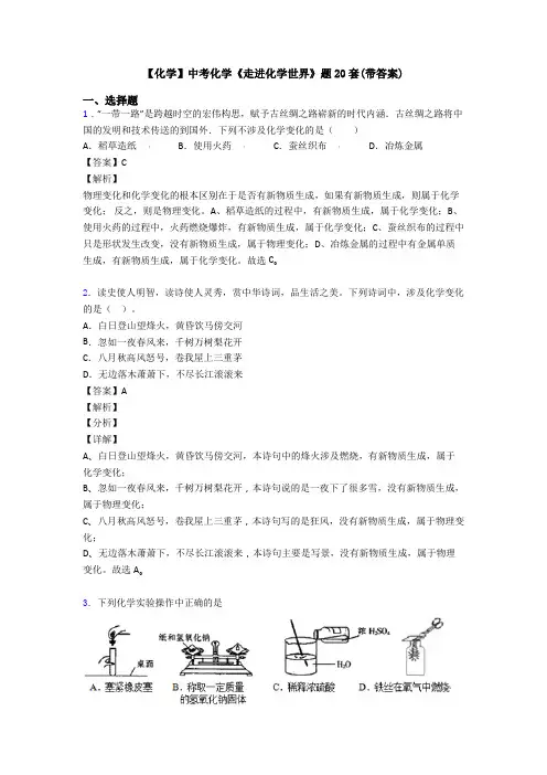 【化学】中考化学《走进化学世界》题20套(带答案)
