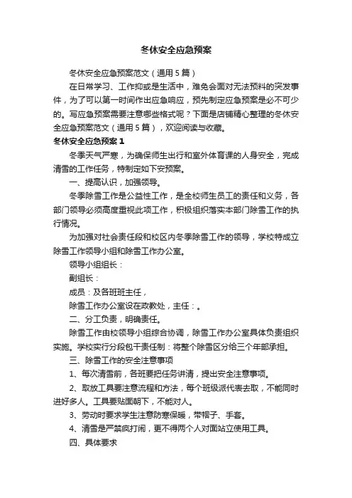 冬休安全应急预案