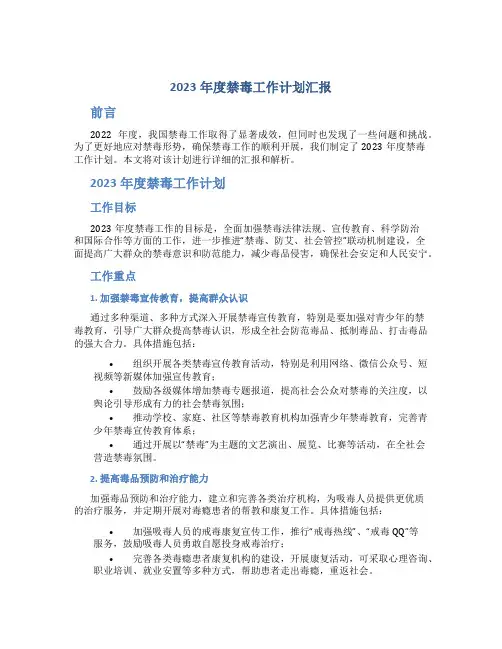 2023年度禁毒工作计划汇报