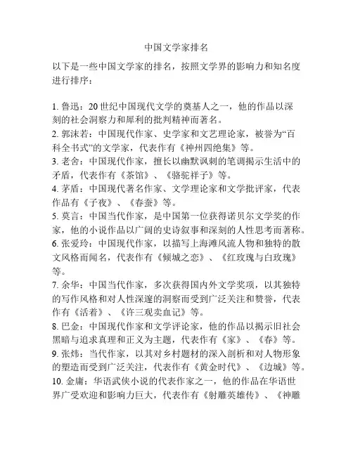 中国文学家排名