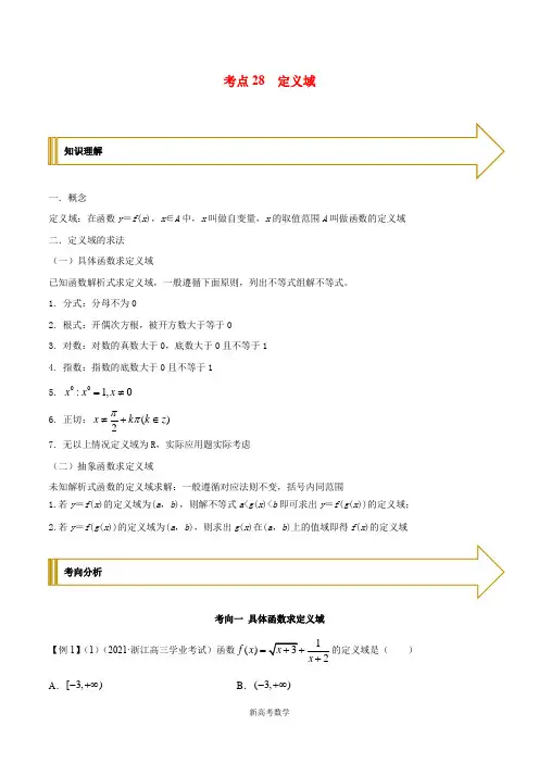 考点28 定义域(解析版)