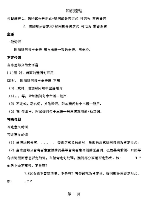 反义疑问句讲解及习题及答案