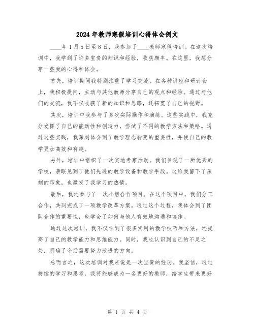 2024年教师寒假培训心得体会例文(3篇)