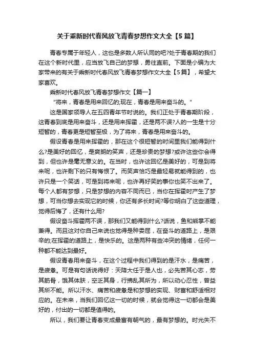 关于乘新时代春风放飞青春梦想作文大全【5篇】