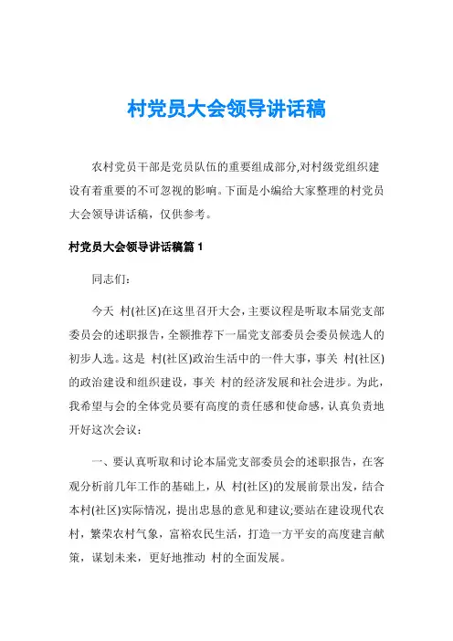 村党员大会领导讲话稿