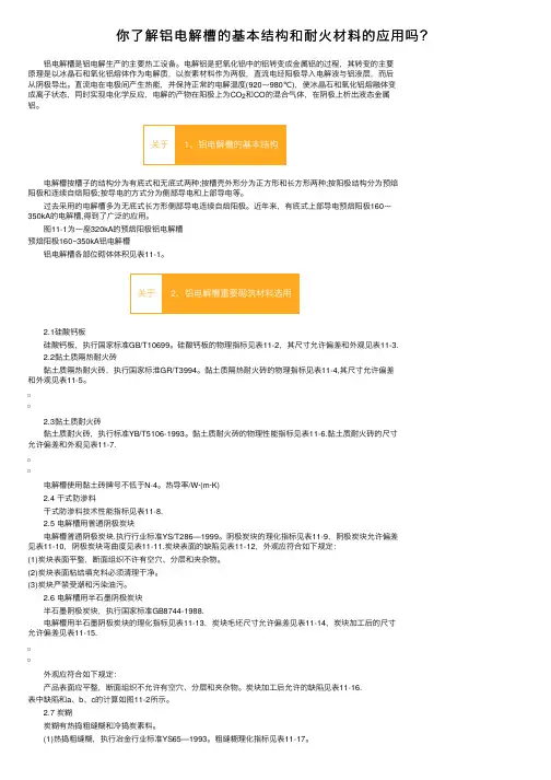 你了解铝电解槽的基本结构和耐火材料的应用吗？