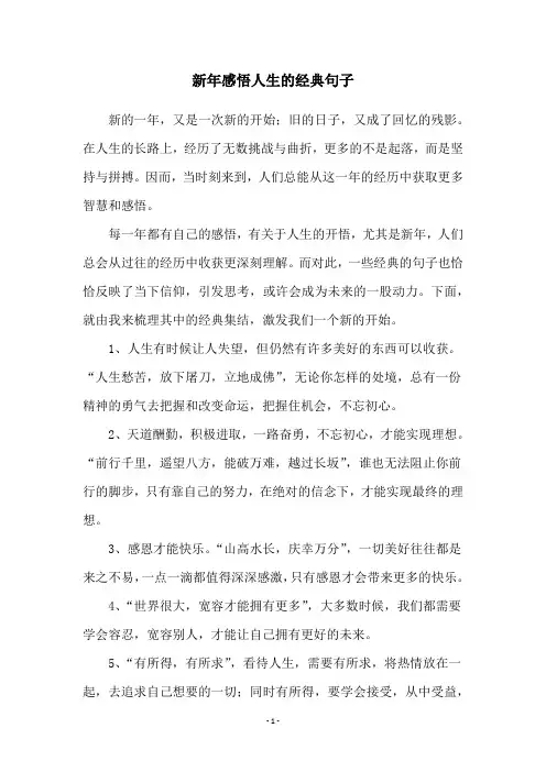 新年感悟人生的经典句子