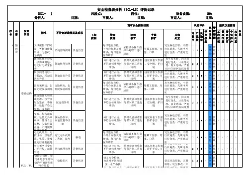 安全检查表分析(SCL+LS)评价记录