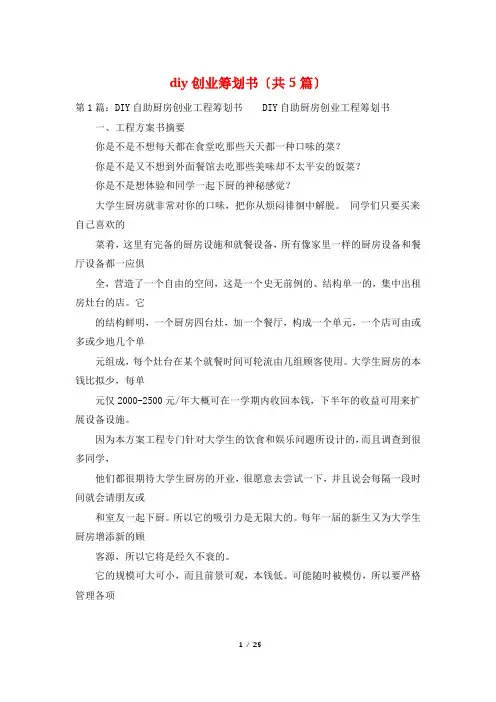 diy创业策划书(共5篇)