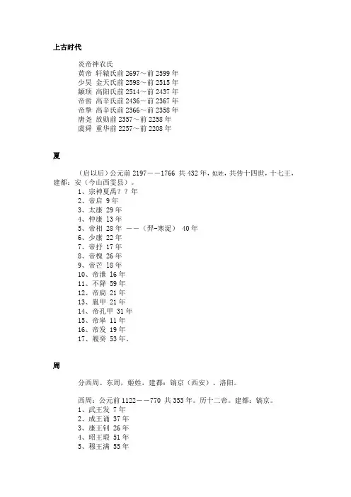 中国古代皇帝在位时间列表