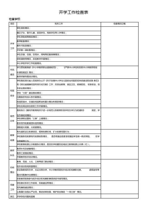 开学工作检查表