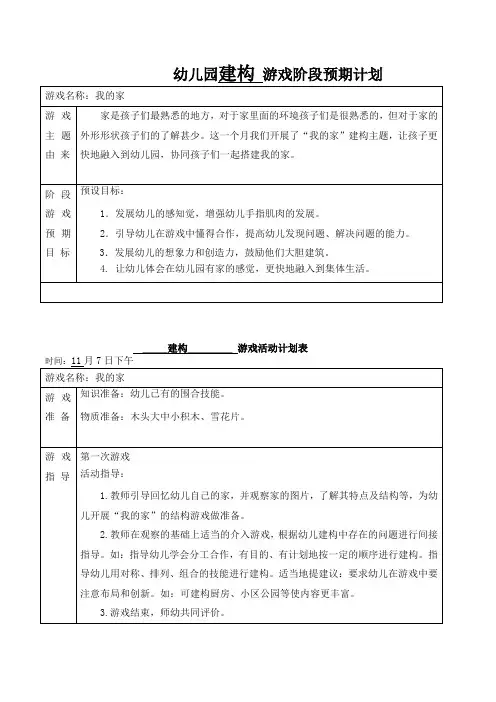 幼儿园小班建构游戏《我的家》