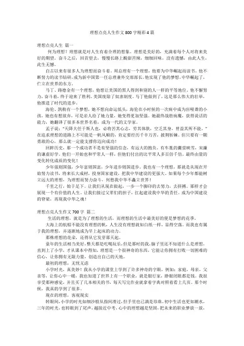 理想点亮人生作文800字精彩4篇