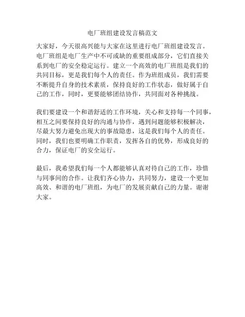 电厂班组建设发言稿范文