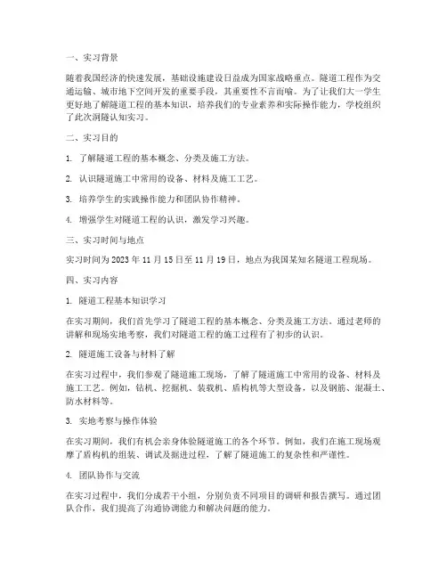 大一洞隧认知实习报告