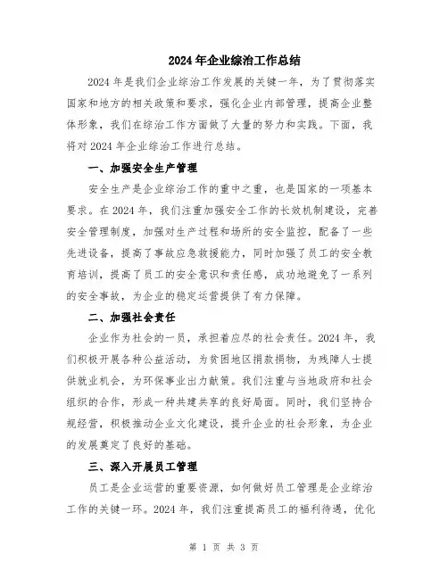 2024年企业综治工作总结