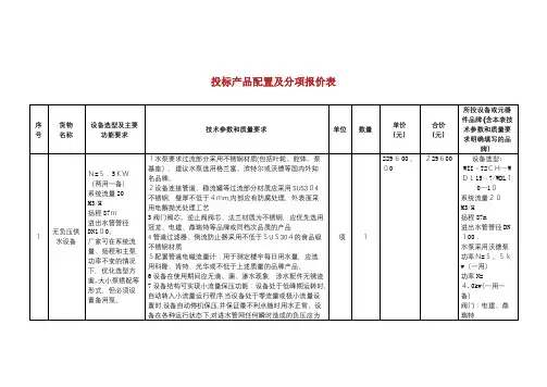 投标产品配置及分项报价表