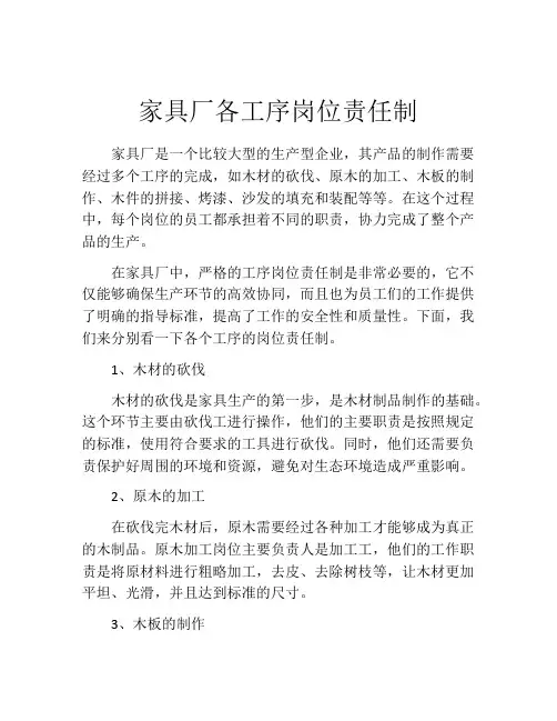 家具厂各工序岗位责任制