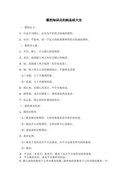 人教版九年级上册第24章：圆的知识点归纳总结大全