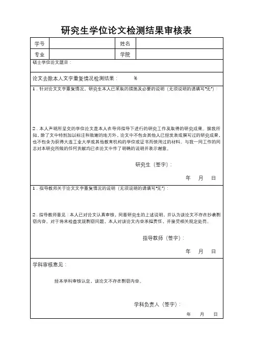 研究生学位论文检测结果审核表【模板】