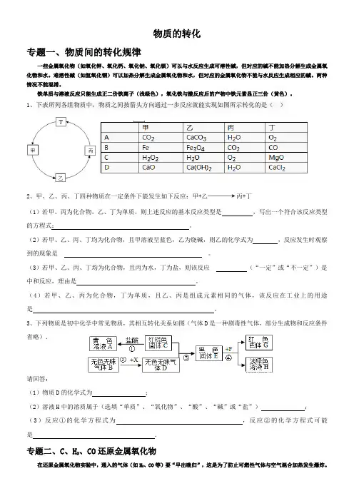 九年级上册科学第二章物质的转化难题梳理