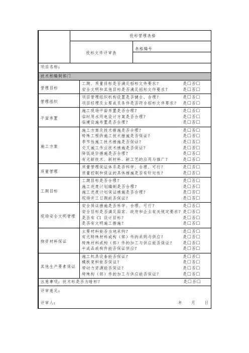 投标文件评审表