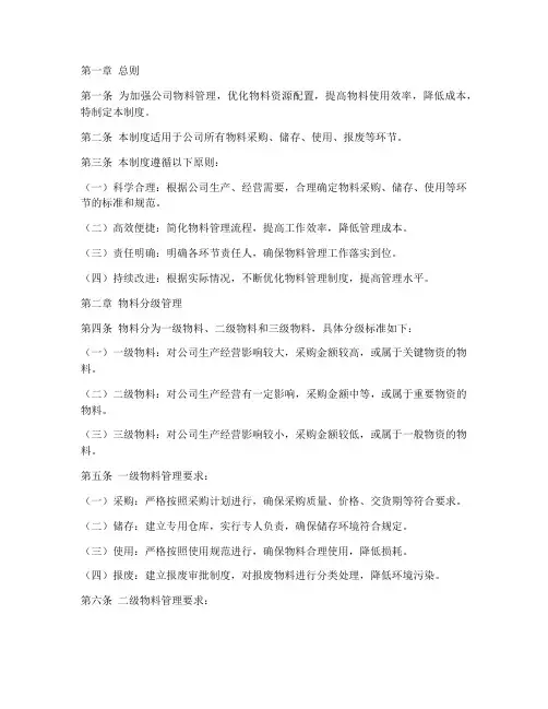 物料管理分级管理制度范本